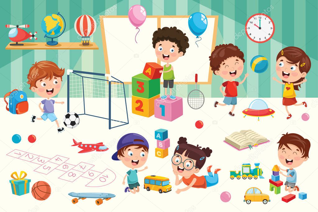 Happy Children Playing With Toys