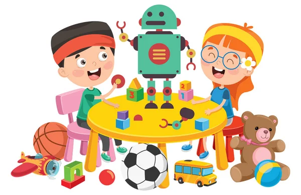 Çeşitli Oyuncaklarla Oynayan Çocuklar — Stok Vektör