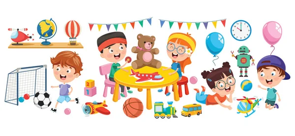 Kids Playing Various Toys — Stock Vector