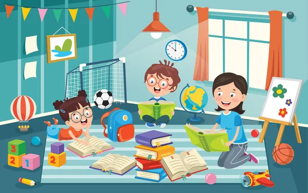 Children Having Fun Room — Stock Vector