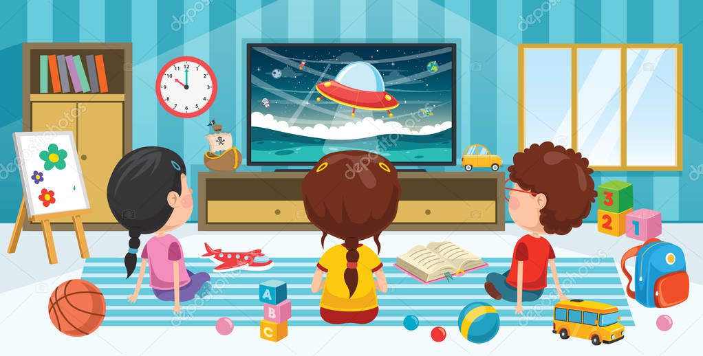 Children Watching Television In A Room