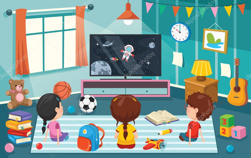 Children Watching Television In A Room