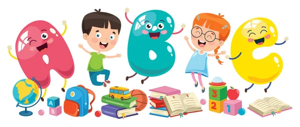 Kleine Schüler Lernen Und Lesen — Stockvektor