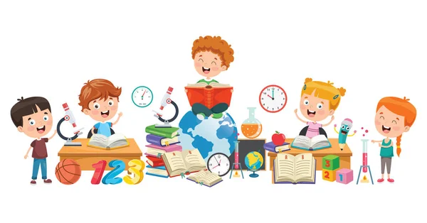 Little School Children Learning — Vector de stoc