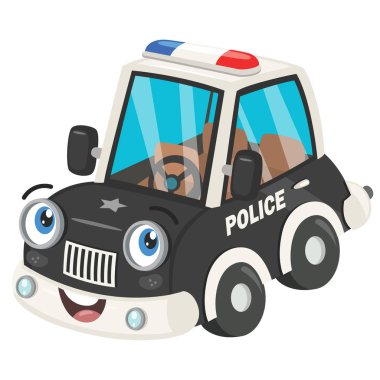 Komik Karikatür Polis Arabası Poz