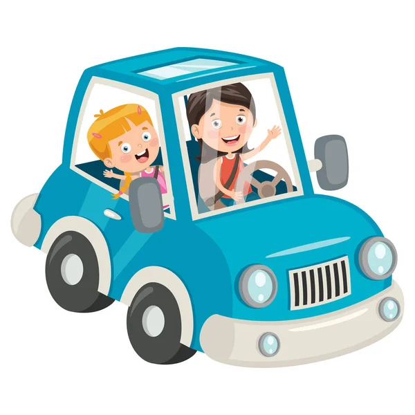 Kinderen Reizen Met Een Grappige Auto — Stockvector