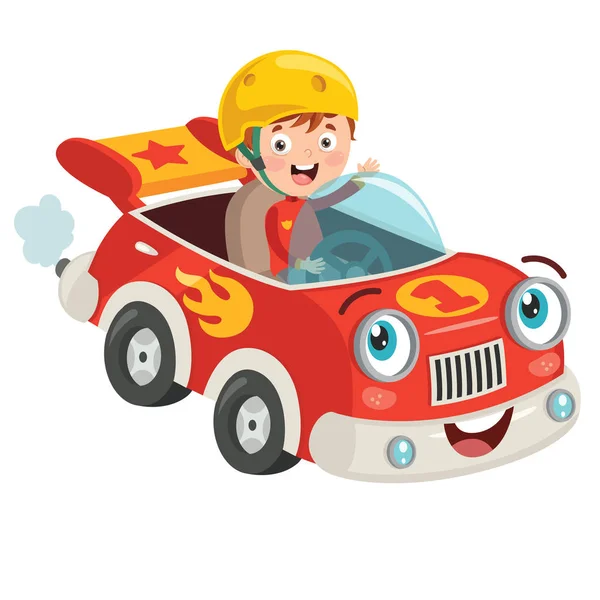 Komik Araba Ile Çocuk Yarışı — Stok Vektör