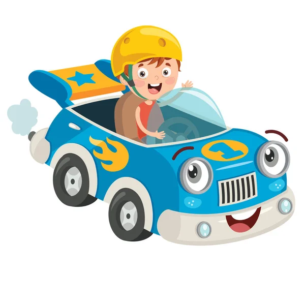 Child Racing Funny Car — Stock Vector