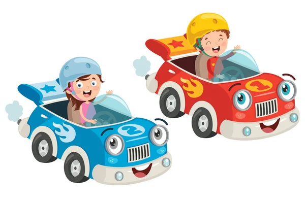 Komik Arabalar Ile Yarış Çocuklar — Stok Vektör