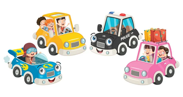 Niños Usando Varios Coches Coloridos — Vector de stock