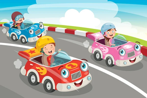 Niños Compitiendo Con Coches Divertidos — Archivo Imágenes Vectoriales