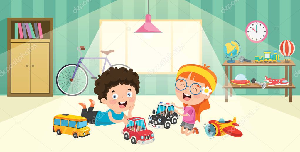 Children Playing With Racing Cars Toys