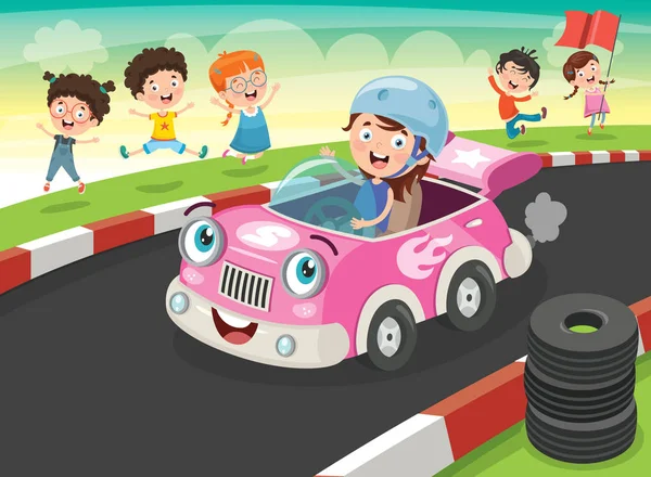 Niños Compitiendo Con Coches Divertidos — Archivo Imágenes Vectoriales