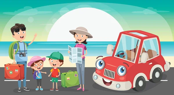 Rodinné Plánování Jít Dovolenou Zábavním Autem Stock Ilustrace