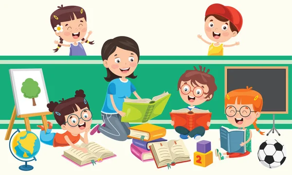 Kleine School Kinderen Studeren Leren — Stockvector