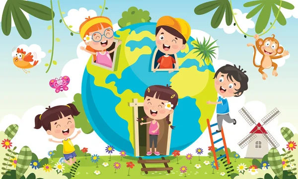 Children Having Fun Earth — Stock Vector