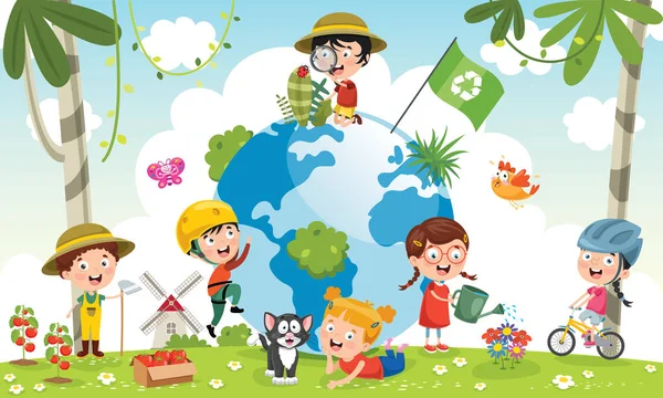 Dzieci Bawiące Się Ziemią — Wektor stockowy
