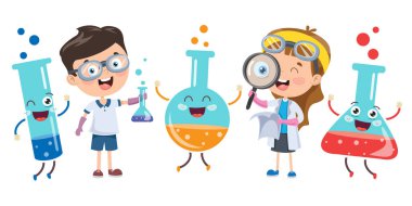 Little Students Doing Chemical Experiment clipart