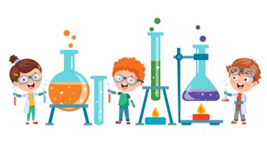 Little Students Doing Chemical Experiment clipart