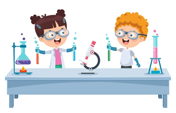 Little Students Doing Chemical Experiment — Stock Vector