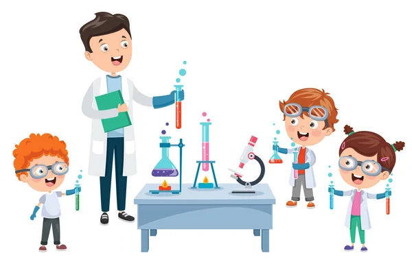 Kleine Studenten Doen Chemisch Experiment — Stockvector