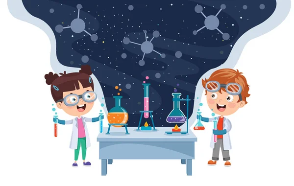 Little Students Doing Chemical Experiment — Stock Vector