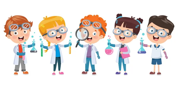 Little Students Doing Chemical Experiment — Stock Vector