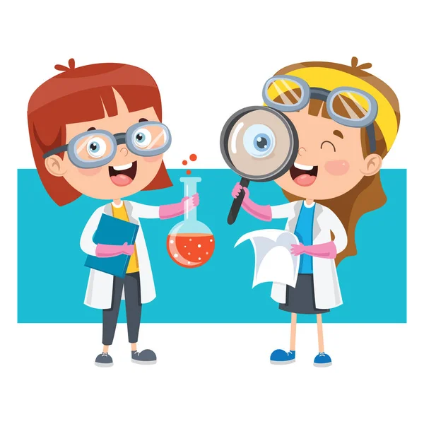 Little Students Doing Chemical Experiment — Stock Vector