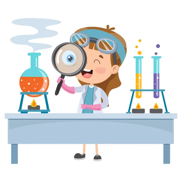 Μικρή Φοιτητής Κάνει Χημικό Πείραμα — Διανυσματικό Αρχείο