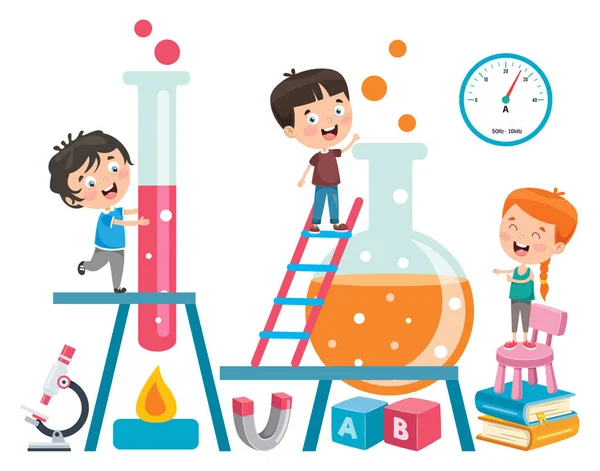 Little Students Doing Chemical Experiment — Stock Vector