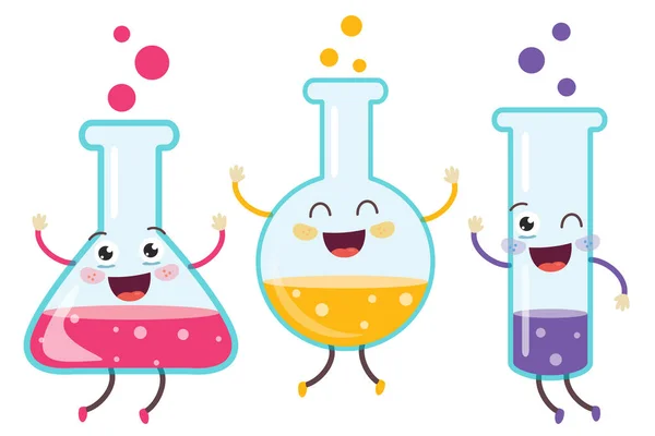 Little Tubes Doing Chemical Experiment — Stock Vector