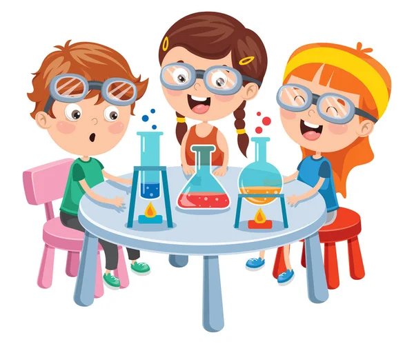 Little Students Doing Chemical Experiment — Stock Vector