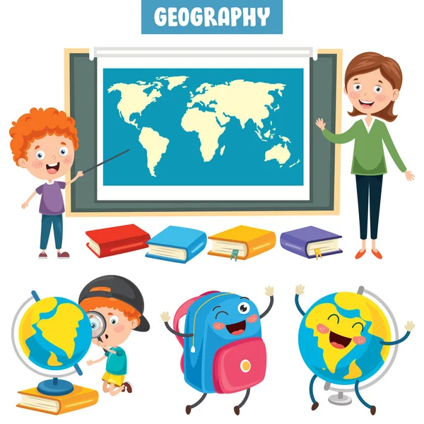 Malí Studenti Studující Geografii — Stockový vektor