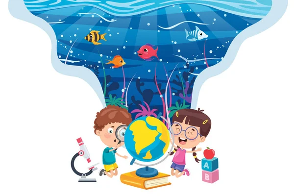 Little Students Studying Geography — Stock Vector