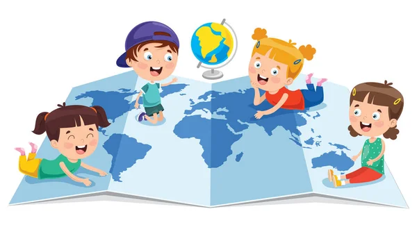 Little Students Studeren Geografie — Stockvector