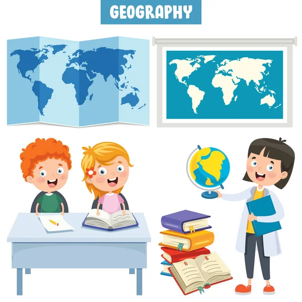 Malí Studenti Studující Geografii — Stockový vektor
