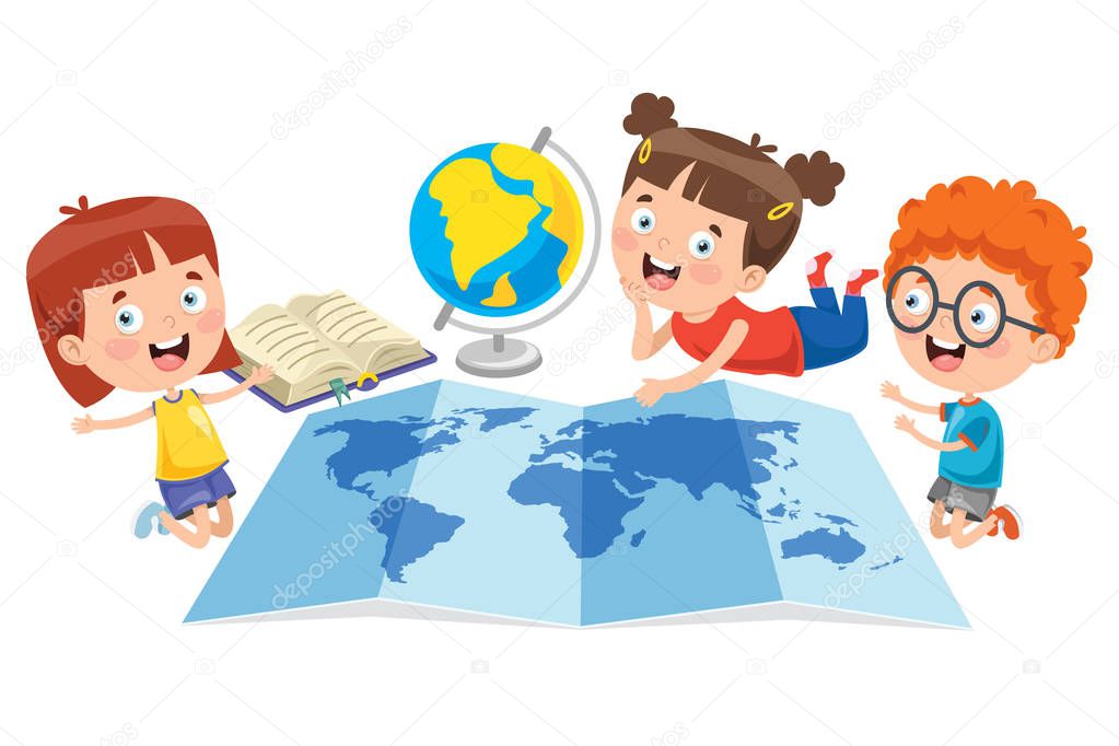 Little Students Studying Geography
