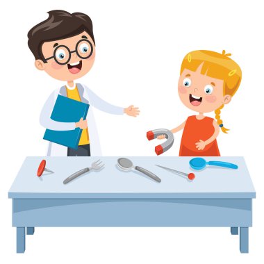 Küçük zeki öğrenci mıknatıs deneyimi