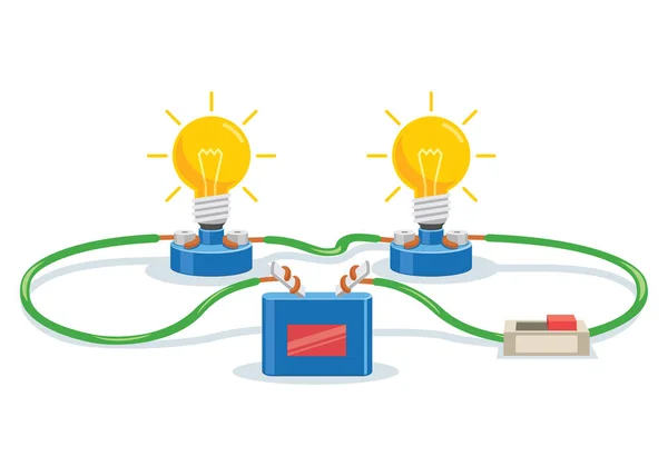 Simple Electric Circuit Experiment Children Education — Stock Vector