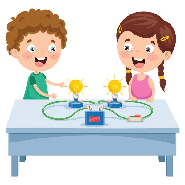 Experimento Simple Del Circuito Eléctrico Para Educación Los Niños — Archivo Imágenes Vectoriales