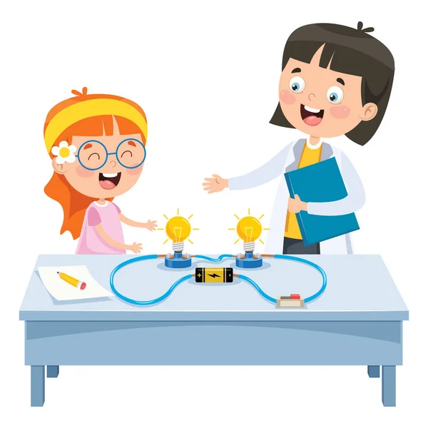 Simple Electric Circuit Experiment Children Education — стоковый вектор