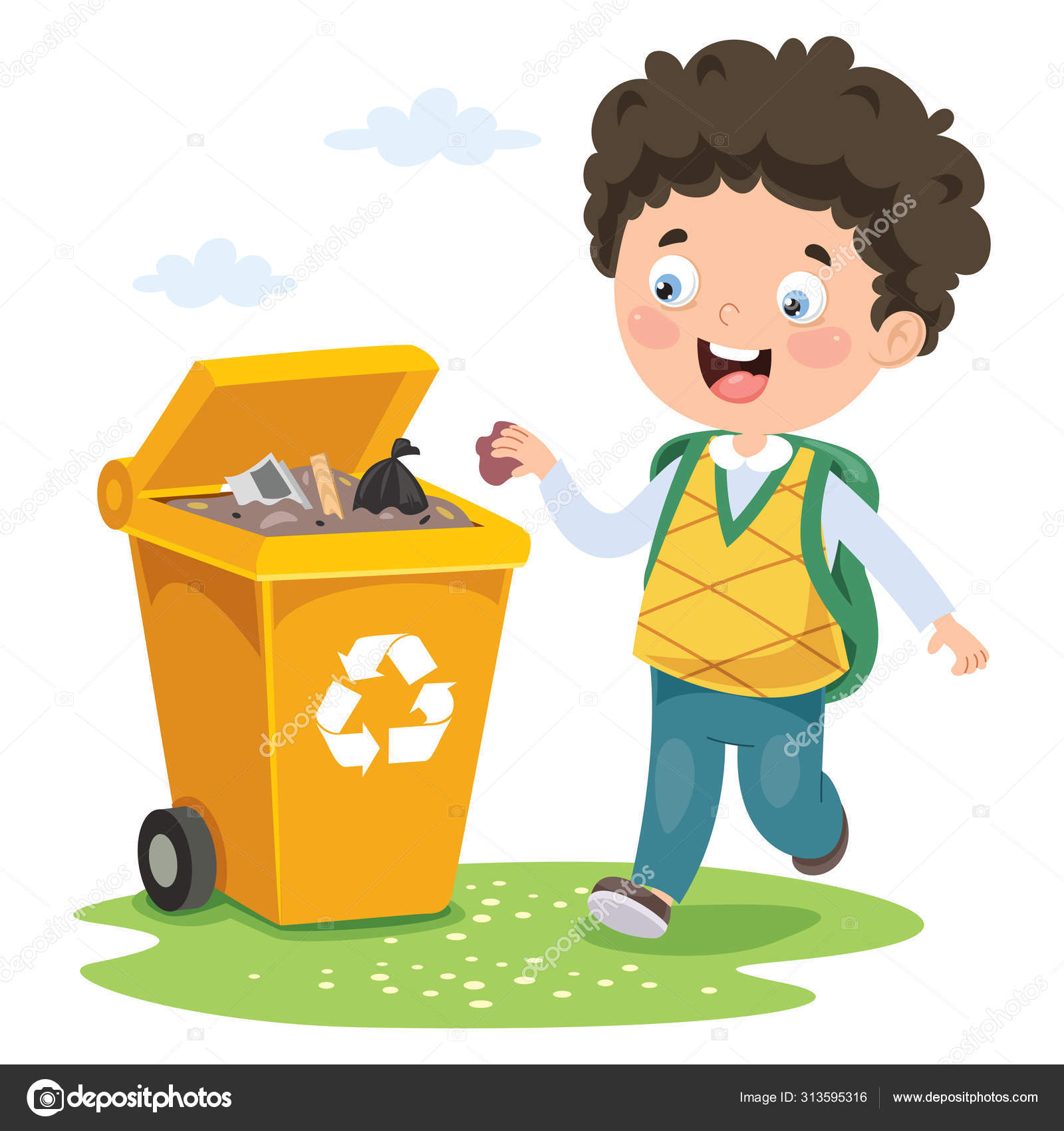 Kid Throwing Garbage Trash Bin Vector Image By C Yusufdemirci Vector Stock 313595316