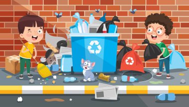 Little Children Cleaning And Recycling Garbage clipart