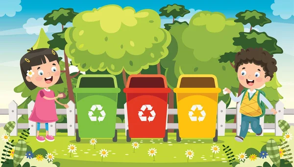 Małe Dzieci Sprzątanie Recykling Śmieci — Wektor stockowy