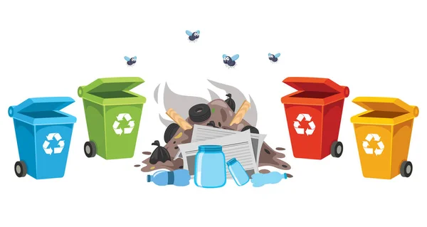 Lixo Lixeiras Para Plástico Metal Papel Vidro —  Vetores de Stock