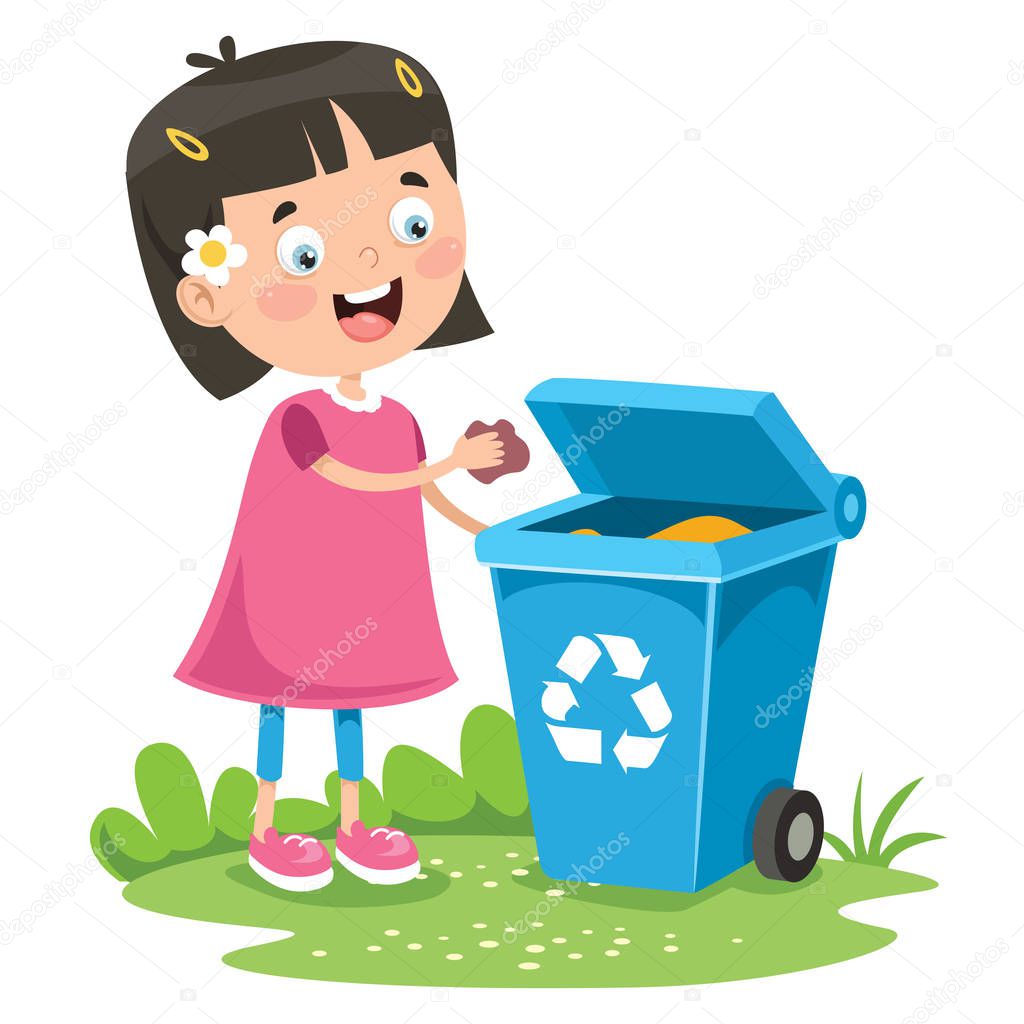 Kid Throwing Garbage In Trash Bin