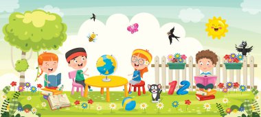 Park 'ta Küçük Okul Çocukları Okuyor