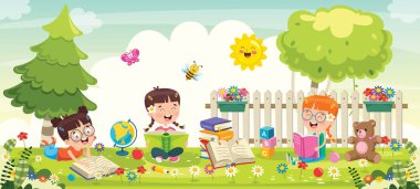 Park 'ta Küçük Okul Çocukları Okuyor