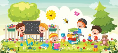 Park 'ta Küçük Okul Çocukları Okuyor