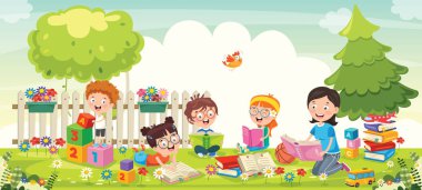 Park 'ta Küçük Okul Çocukları Okuyor